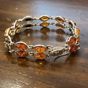 ARTISAN Double Strand Sterling Silver TriColor Amber Bracelet